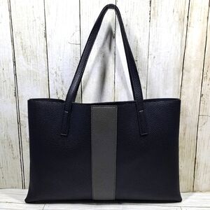 Vince Camuto Luck Vgn Lthr Black Gray Stripe 2Handle 2Pocket Slim OpenTop Tote